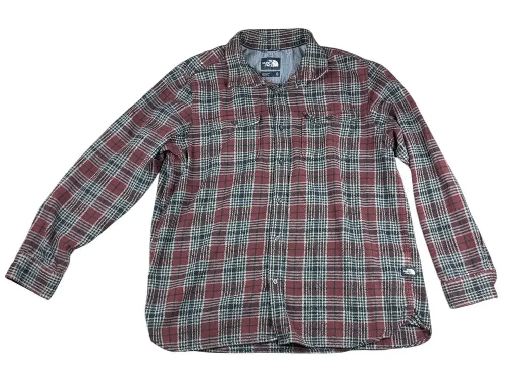 The North Face Men’s XL Plaid Flannel Shirt Burgundy Black Button Up Outdoor